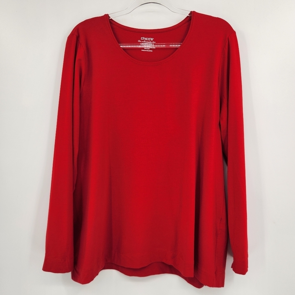 Chicos 3 The Ultimate Tee Womens Size XL Long Sleeve Top Red Basic Layering